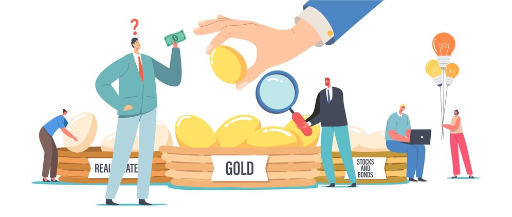 diversification-investment-financial-success-balance-risk-management-guarantee-security-financial-savings-people-invest-gold-real-estate-bonds-stocks-cartoon-vector